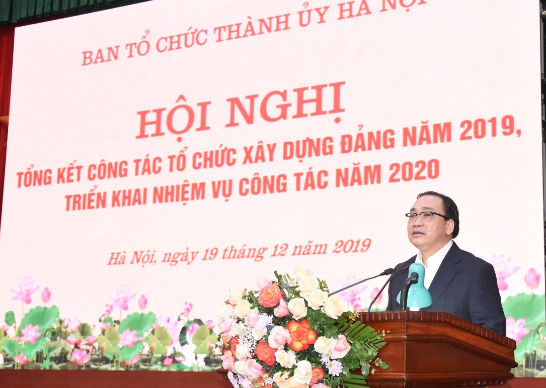 Bí thư Thành ủy Hoàng Trung Hải phát biểu tại Hội nghị tổng kết công tác tổ chức xây dựng Đảng năm 2019