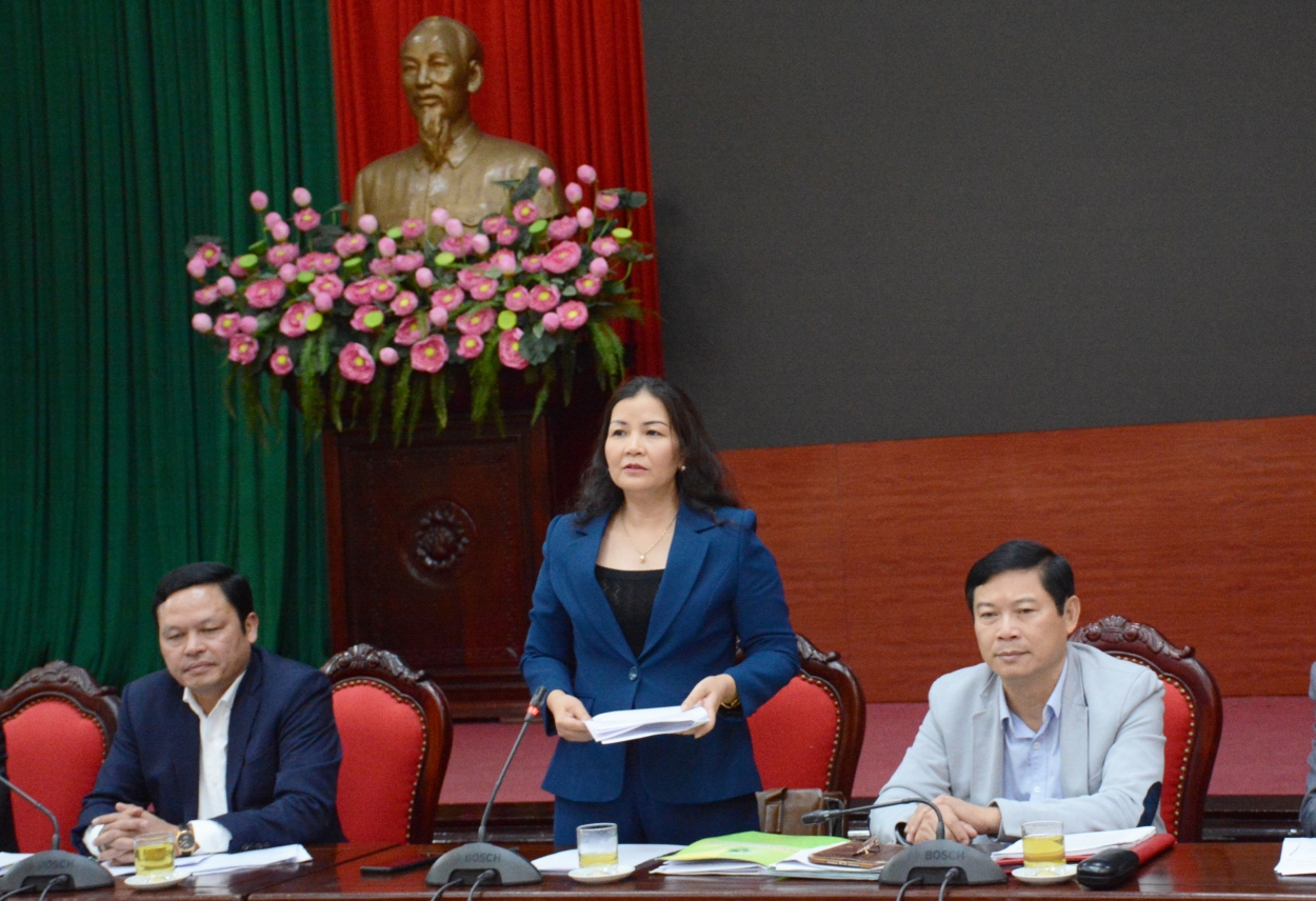 Phó Giám đốc Sở Công thương Hà Nội Trần Thị Phương Lan thông tin tại buổi giao ban.