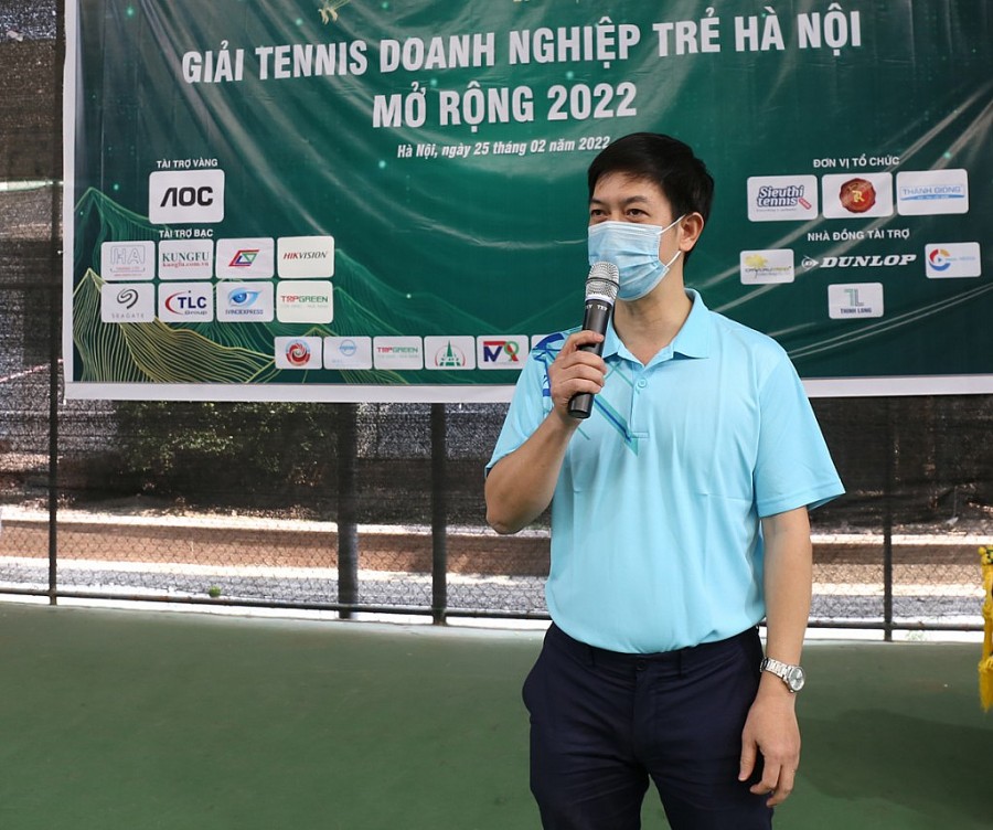Ông Lê Hoàng Dương, Giám đốc Công ty máy tính Thánh Gióng, Chủ tịch Hội CLB Tenis Doang nghiệp trẻ Hà Nội nhiệm kỳ 2022- 2025 phát biểu