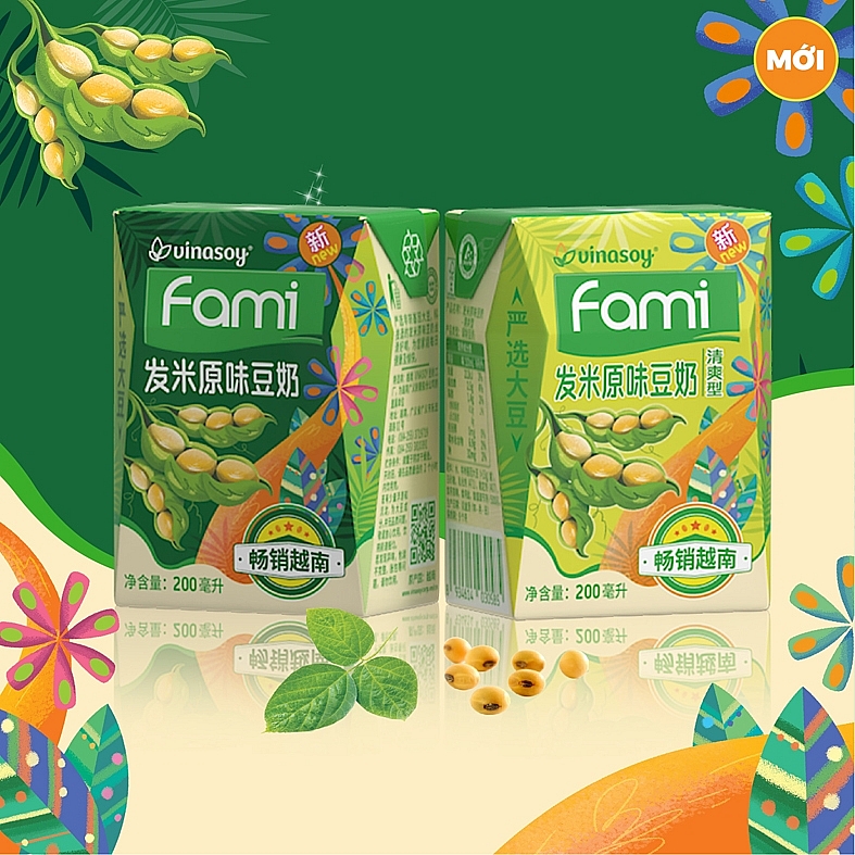 Sản phẩm sữa đậu nành Fami tại thị trường Trung Quốc có sự thay đổi bao bì và công thức sữa để phù hợp với thị hiếu, khẩu vị của người tiêu dùng.