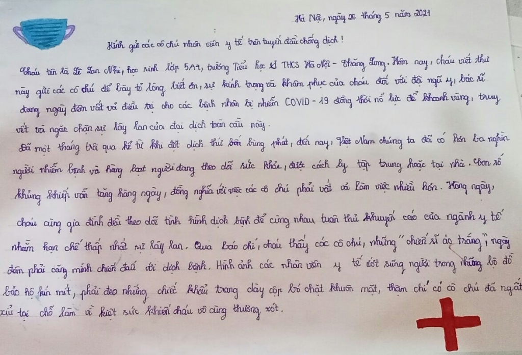 Học sinh Hà Nội viết thư, vẽ tranh gửi tặng y, bác sĩ tuyến đầu chống dịch
