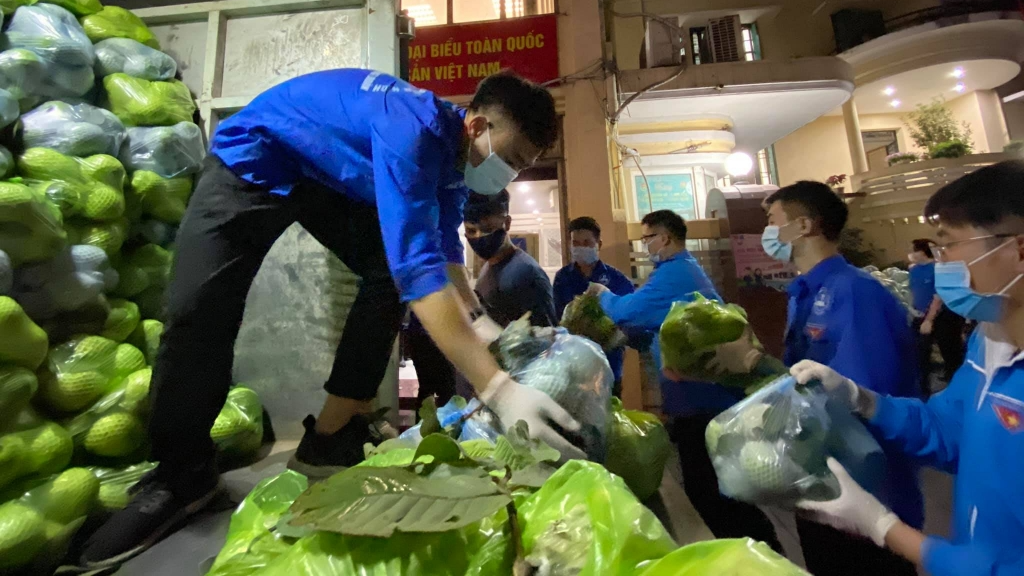 Nông sản được thanh niên, sinh viên tình nguyện tập kết về trụ sở cơ quan Thành đoàn Hà Nội