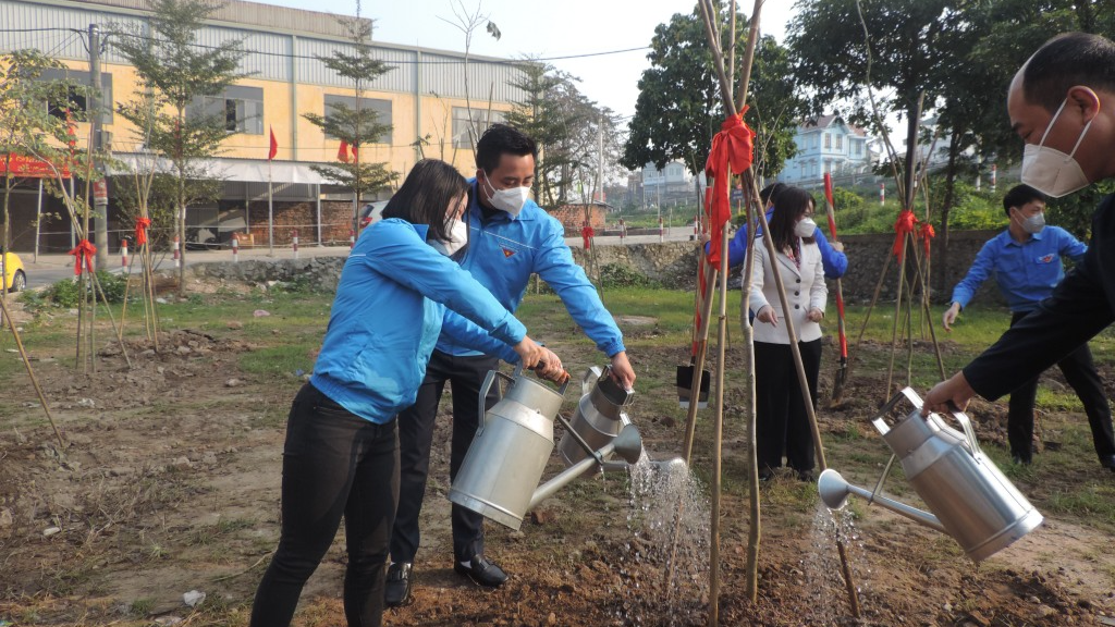 Các vị đại biểu tham gia trồng cây xanh