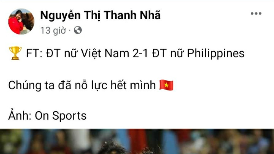 Dòng trạng thái Thanh Nhã đăng tải trên trang cá nhân 