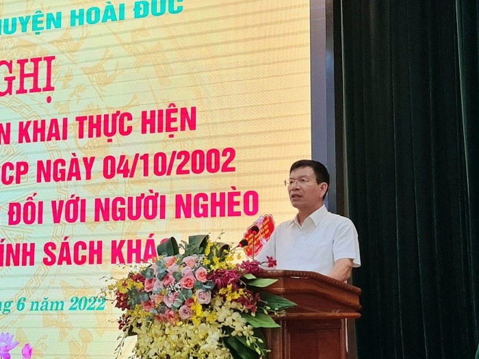 Trưởng Ban Dân tộc TP Hà Nội, Ủy viên Ban đại diện NHCSXH TP Hà Nội Nguyễn Tất Vinh phát biểu tại Hội nghị 