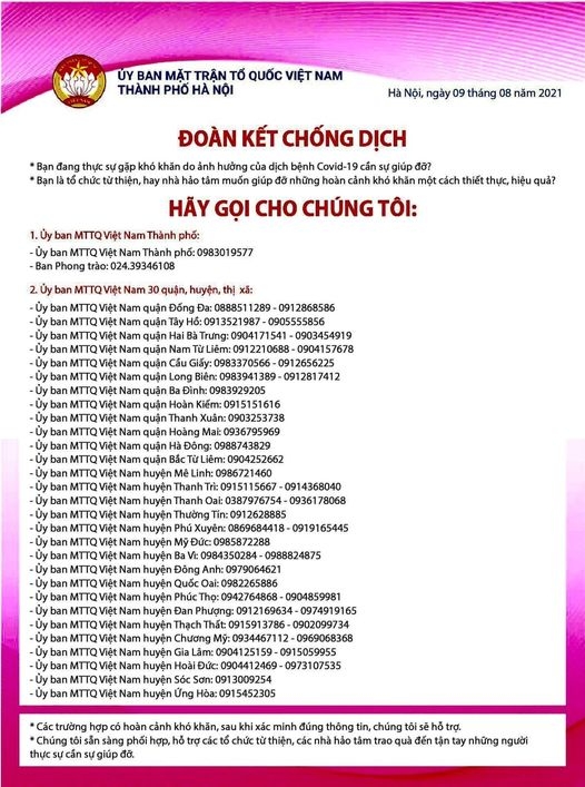 Các số điện thoại hotline để người bị ảnh hưởng bởi dịch Covid-19 có thể gọi để nhận sự hỗ trợ