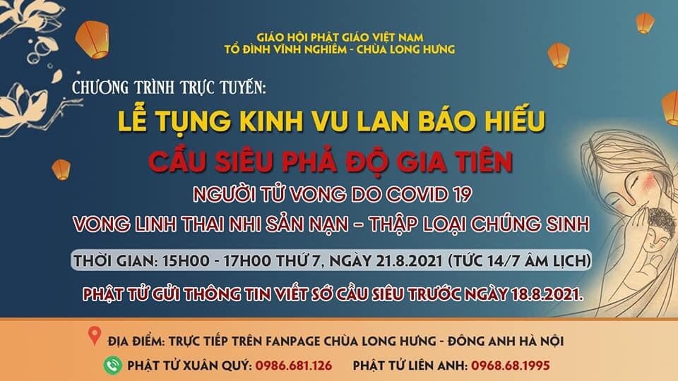 Do tình hình dịch bệnh Covid -19, tổ đình Vĩnh Nghiêm - chùa Long Hưng tổ chức chương trình Vu Lan báo hiếu online