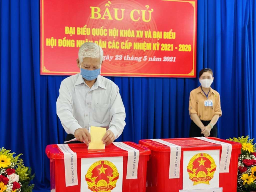 Cử tri đeo khẩu trang, khai báo y tế, phấn khởi đi bầu cử