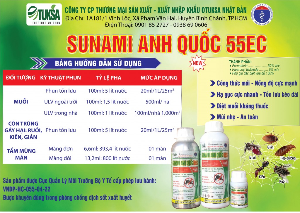 OTUKSA Nhật Bản ra mắt sản phẩm SUNAMI Anh Quốc 55EC diệt sạch mọi côn trùng gây hại