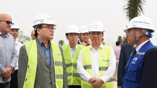 Bí thư Thành ủy Hà Nội Hoàng Trung Hải kiểm tra dự án Nhà máy nước mặt sông Đuống