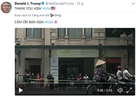 Việt Nam xuất hiện đầu tiên trong video cảm ơn châu Á của ông Trump